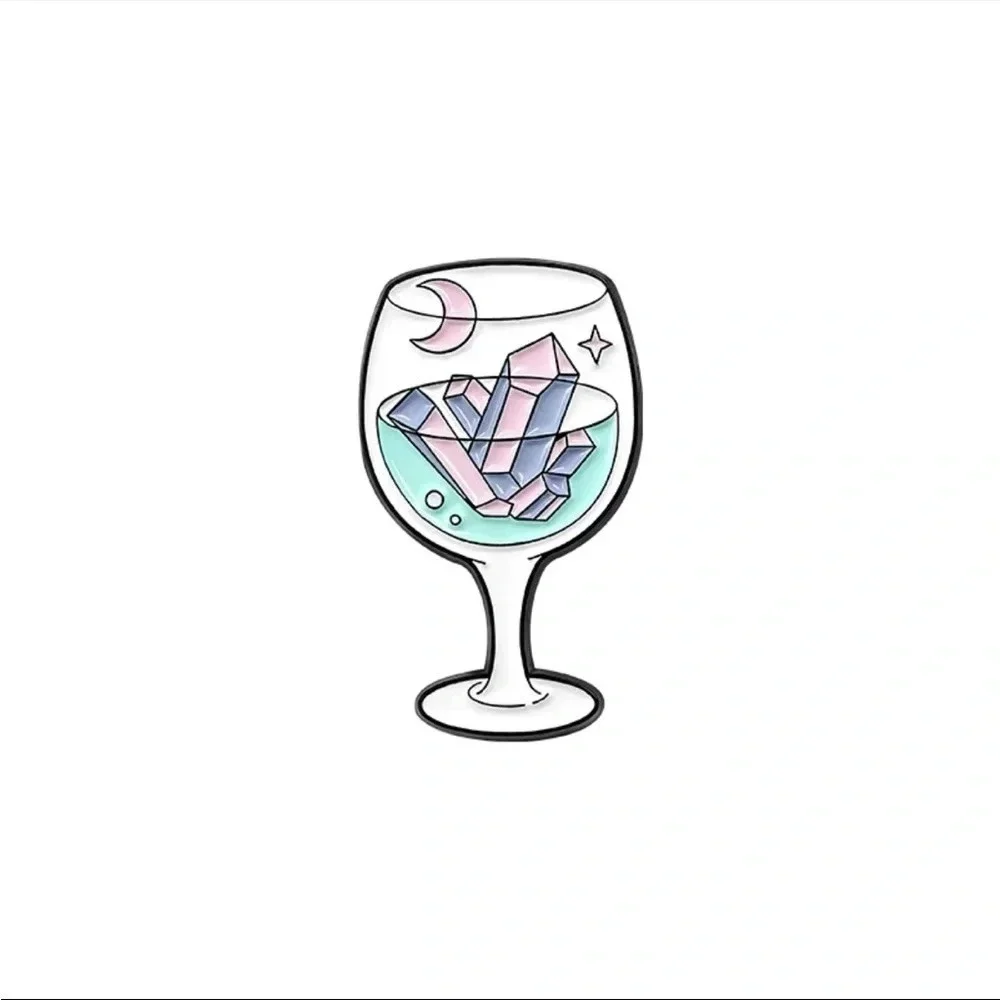 Wine Glass Crystal Enamel Pin Set Pastel Geometric Pins NWT